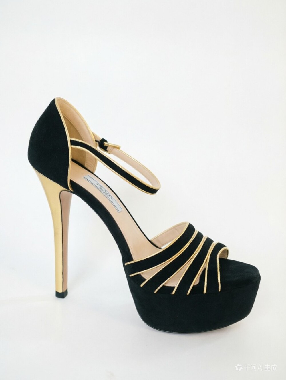 Prada Black/Gold Suede And Leather Open Toe Ankle Strap Platform Sandals - Picture 5 of 11